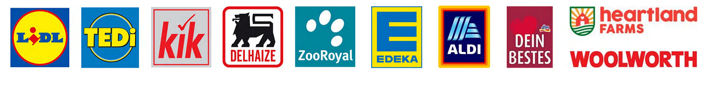 商超客户：Lidl、TEDi、kik、Delhaize、ZooRoyal、Edeka、Aldi 等